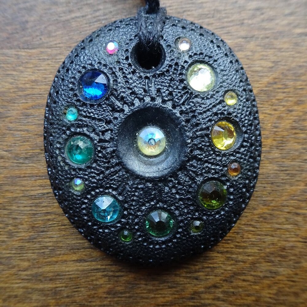Black Clay Pendant with Rhinestones